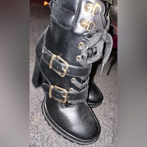 Black Leather Ankle Boots with Buckle Detail